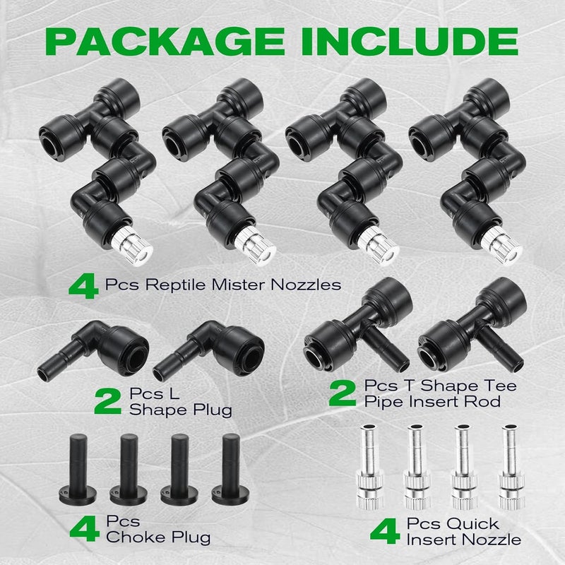 DRELD 4 Pack 1/4'' Reptile Mister Nozzles, 360° Adjustable Reptile Misting Nozzles, Reptile Fogger Fine Mist Cooling System Nozzles for Reptile Terrarium Tank, Full Water Coverage, Garden Patio Greenhouse - Image 4